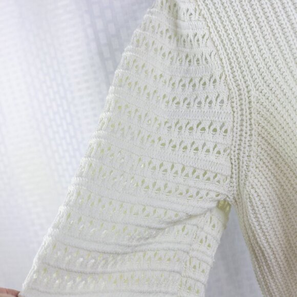Rachel Zoe Size XL white vneck open knit sleeve long sleeve sweater V-Neck Knit - Picture 3 of 8